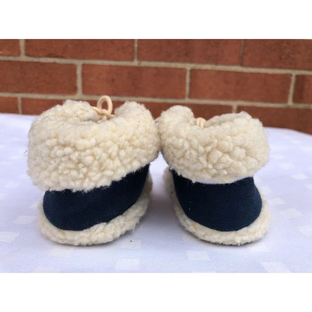 Gold Bug Baby Boy Girl faux Fur lace up navy Shoes Size S Small faux suede